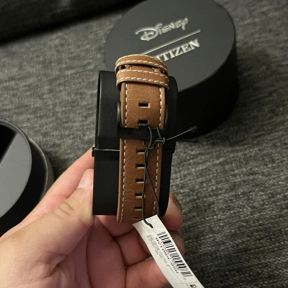 Citizen Eco-Drive Mickey Sport Watch Mens 44mm Gray Dial Brown Leather New Box